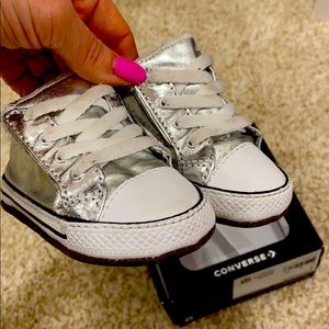 Metallic silver converse baby sneakers